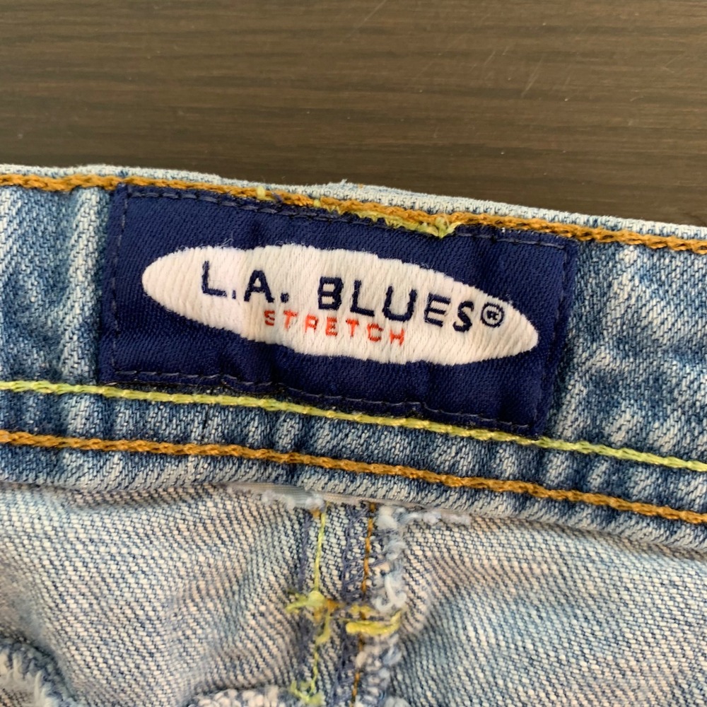 L.A. Blues Denim Skirt Stretch Pockets Light Wash Mini Skirt Embroidered Retro